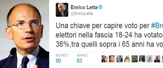 Brexit, Enrico Letta con un tweet smonta la teoria “giovani pro Europa contro vecchi anti Europa”